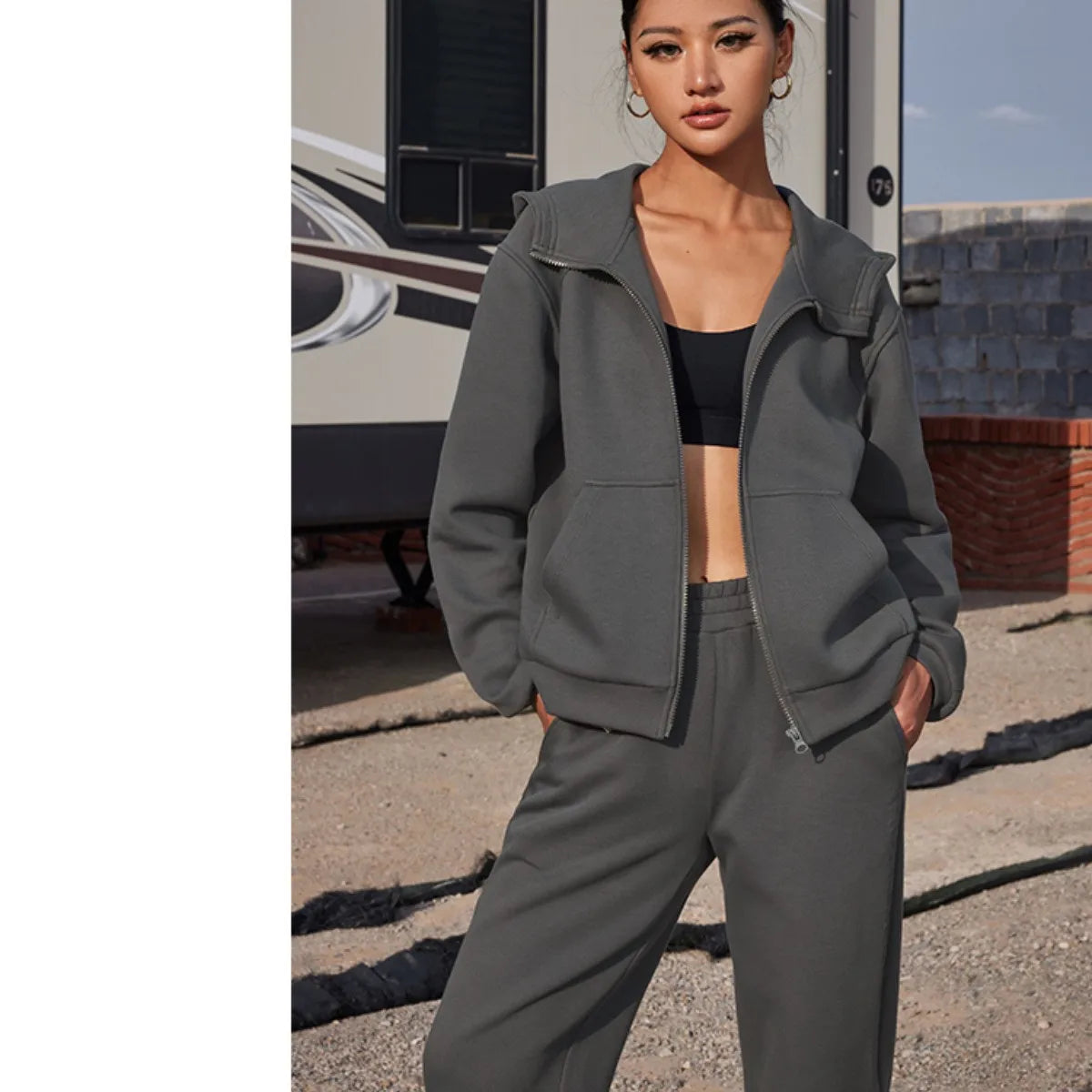 2-Piece Jogger Set Hooded Sweatshirt & Pants Sporty Outfits | Chuzko.com