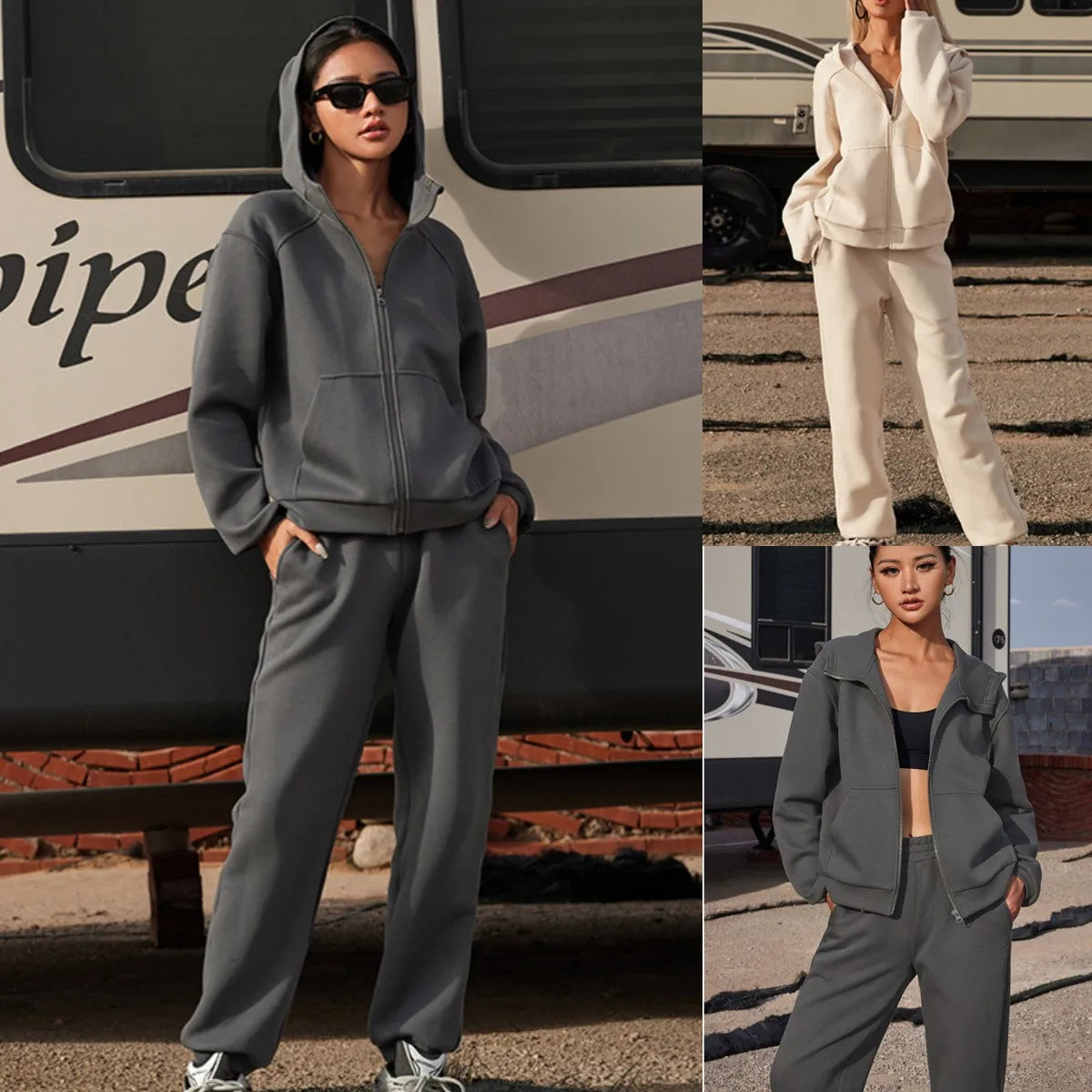 2-Piece Jogger Set Hooded Sweatshirt & Pants Sporty Outfits | Chuzko.com