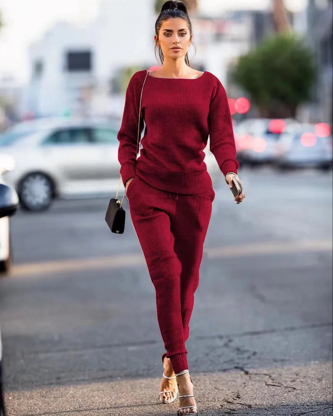 Casual Matching Set 2 Piece Long-Sleeve Top & Tapered Pants Pants | Chuzko.com