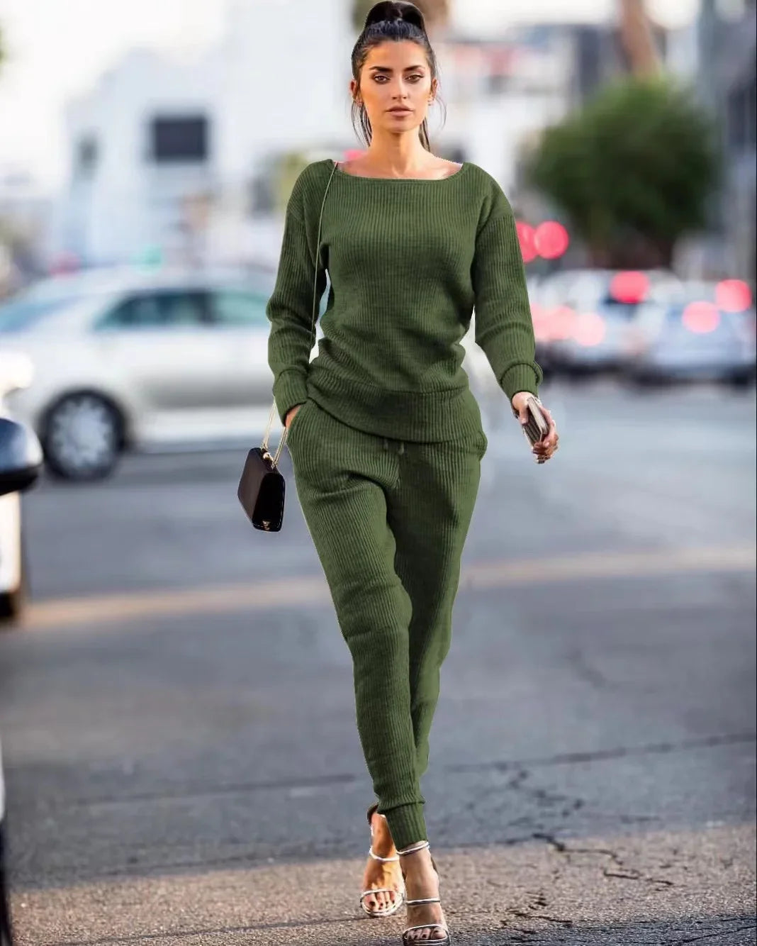 Casual Matching Set 2 Piece Long-Sleeve Top & Tapered Pants Pants | Chuzko.com