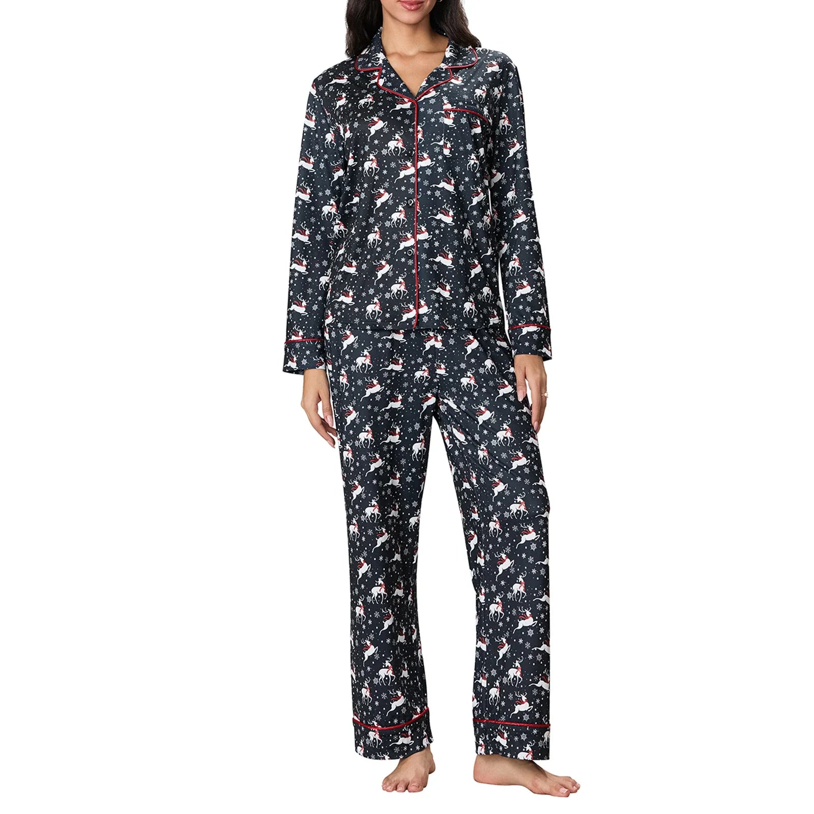 Christmas Pajama Reindeer Loungewear 2-Piece Shirts & Pants | Chuzko.com