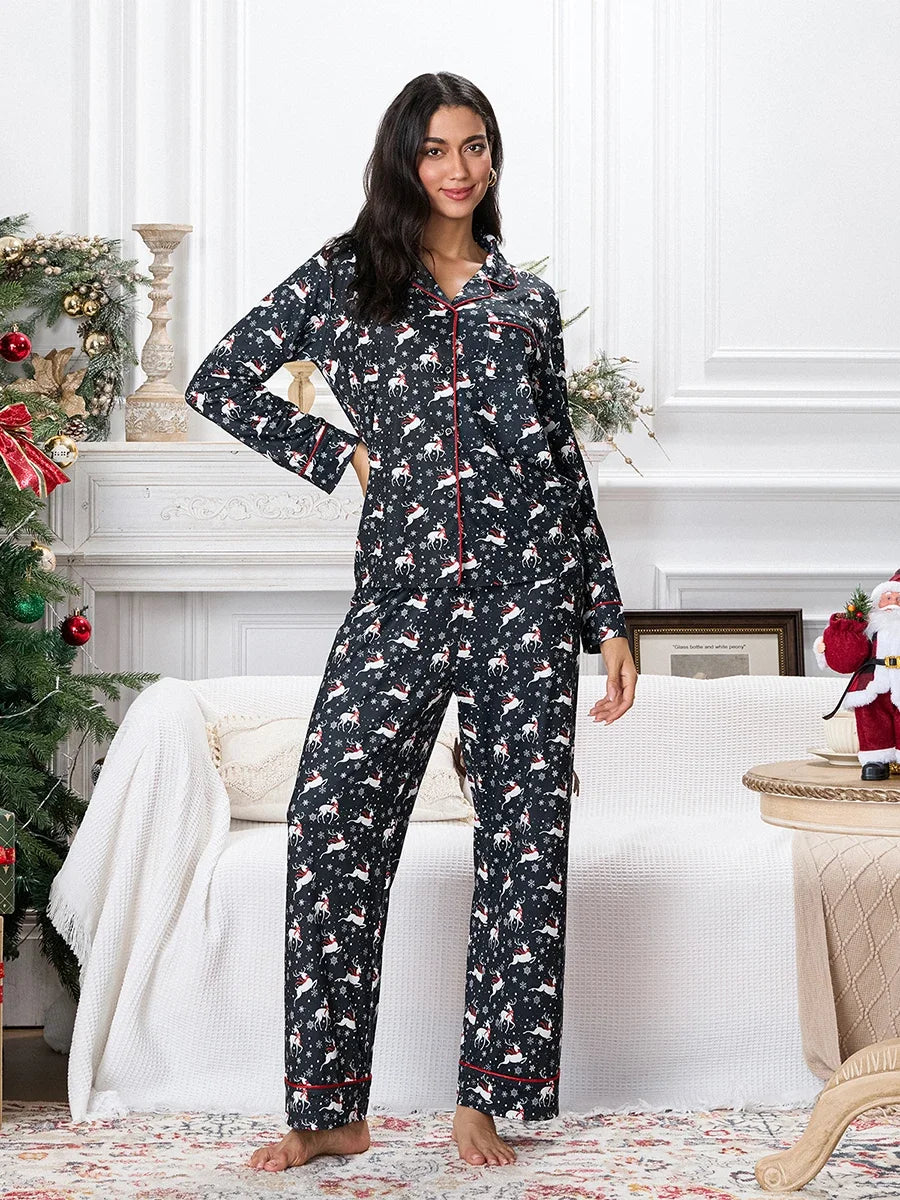 Christmas Pajama Reindeer Loungewear 2-Piece Shirts & Pants | Chuzko.com