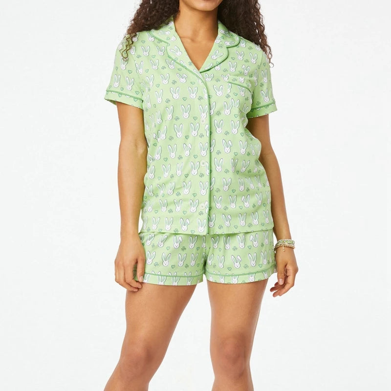 Bunny Print Pajamas – 2-Piece Shorts & Shirt Set Pajamas Set | Chuzko.com