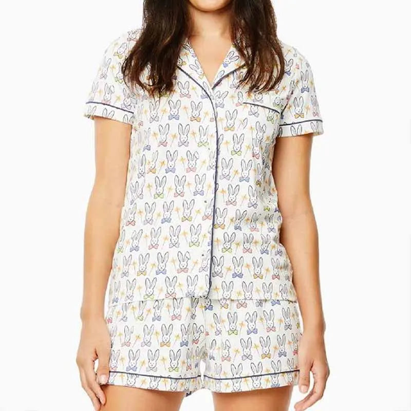 Bunny Print Pajamas – 2-Piece Shorts & Shirt Set Pajamas Set | Chuzko.com