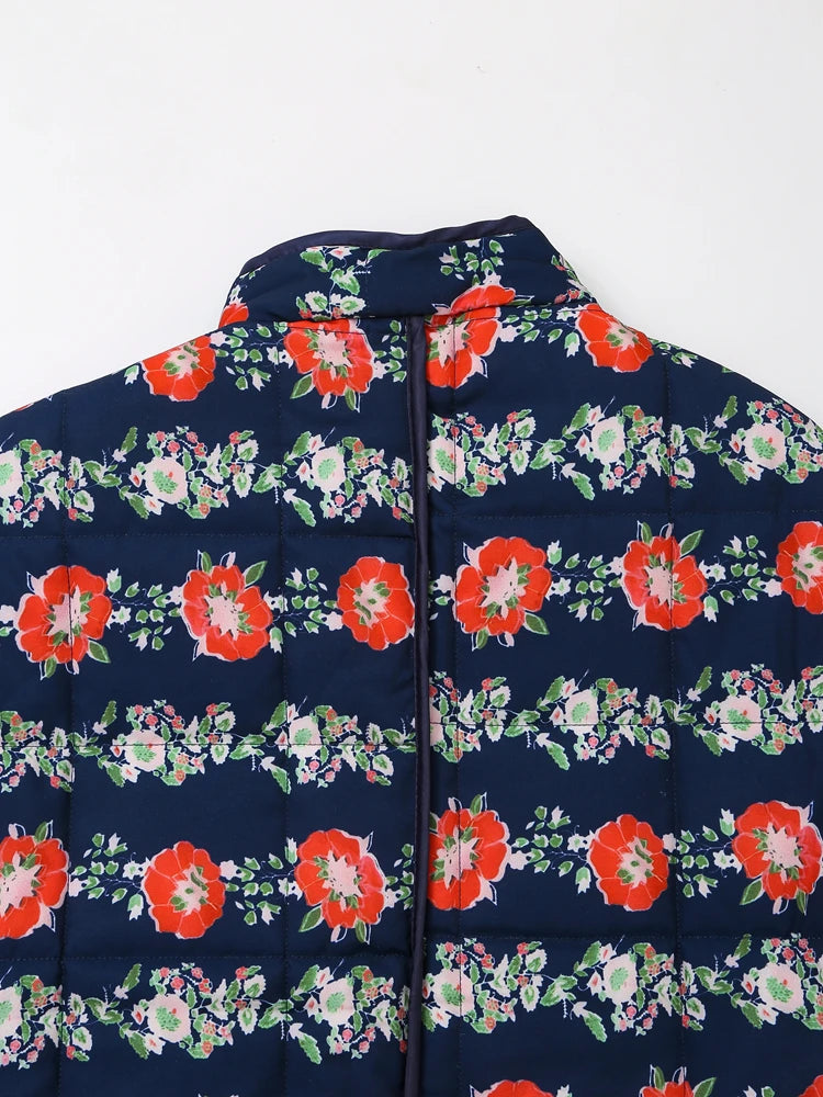 Mandarin Collar Eclectic Flower Print Shacket Solid Trim Jackets | Chuzko.com