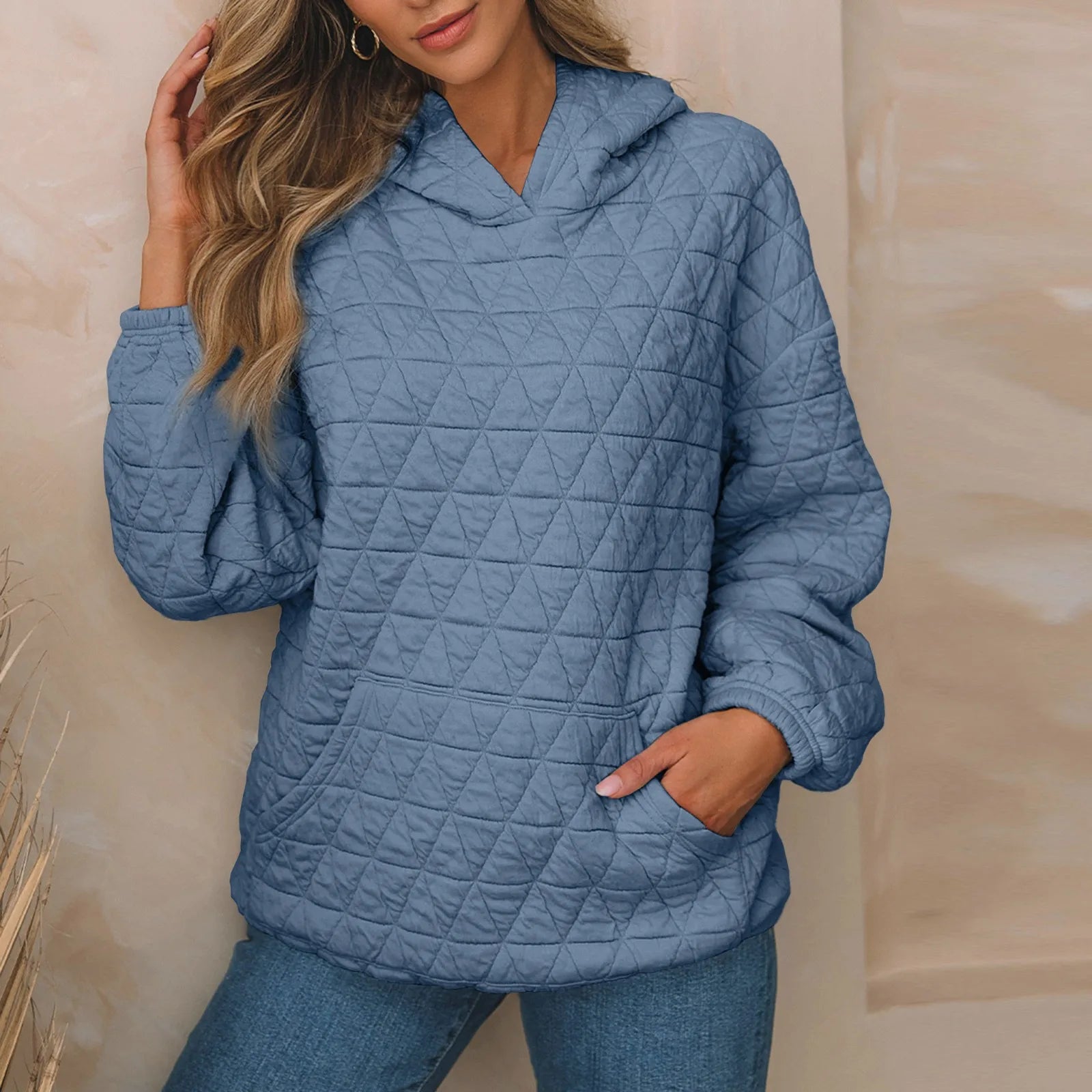 Sweatshirt Quilted Hoodie Kangaroo Pouch Sweatshirts | Chuzko.com