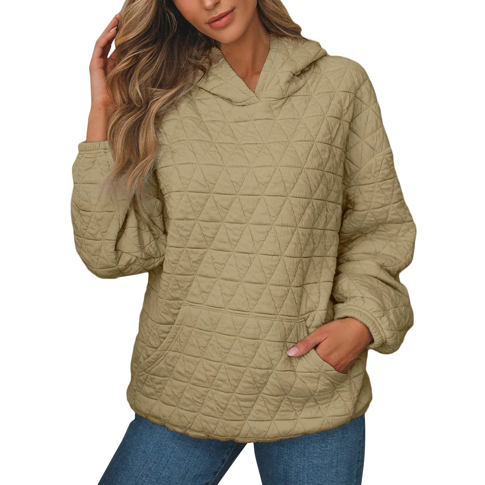 Sweatshirt Quilted Hoodie Kangaroo Pouch Sweatshirts | Chuzko.com