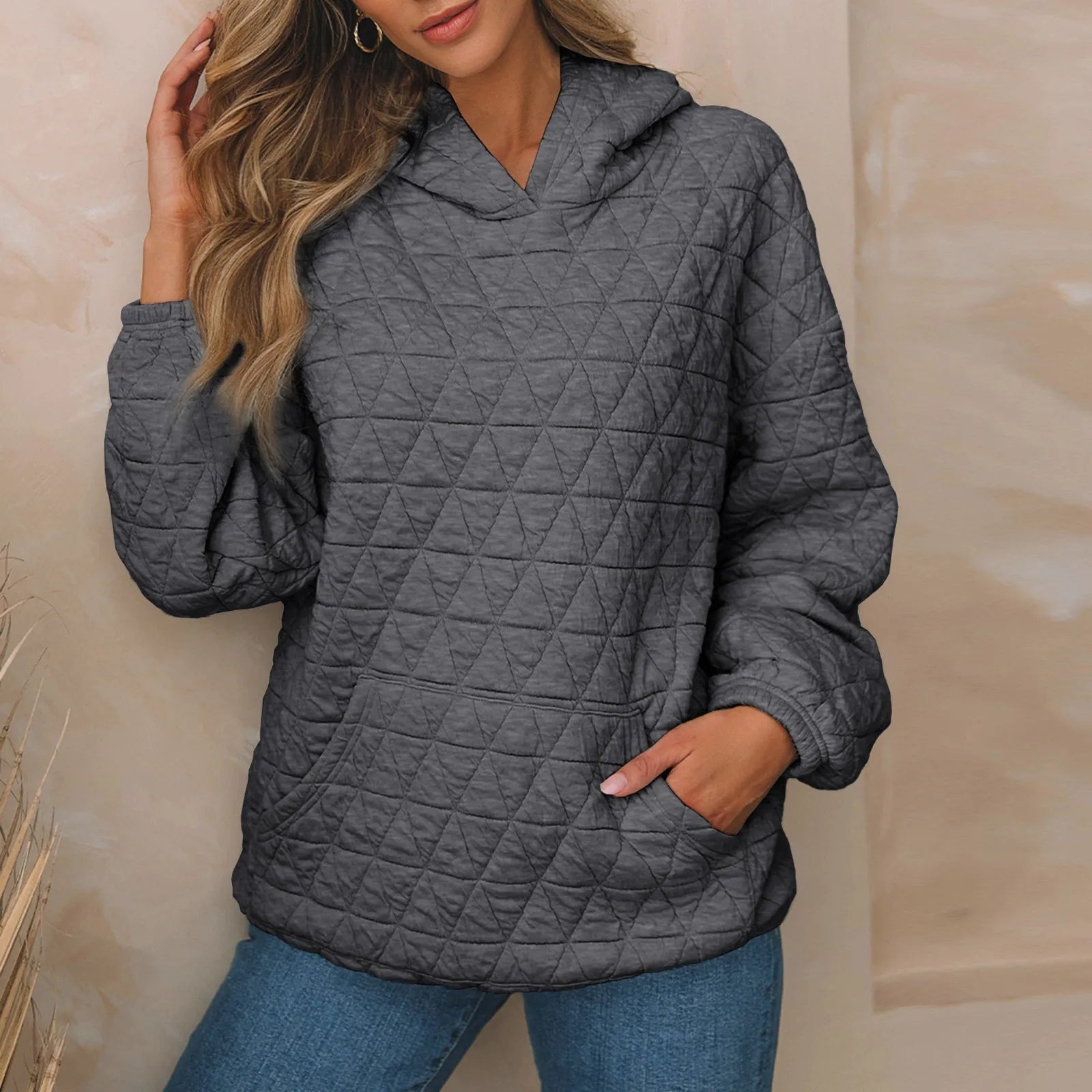 Sweatshirt Quilted Hoodie Kangaroo Pouch Sweatshirts | Chuzko.com