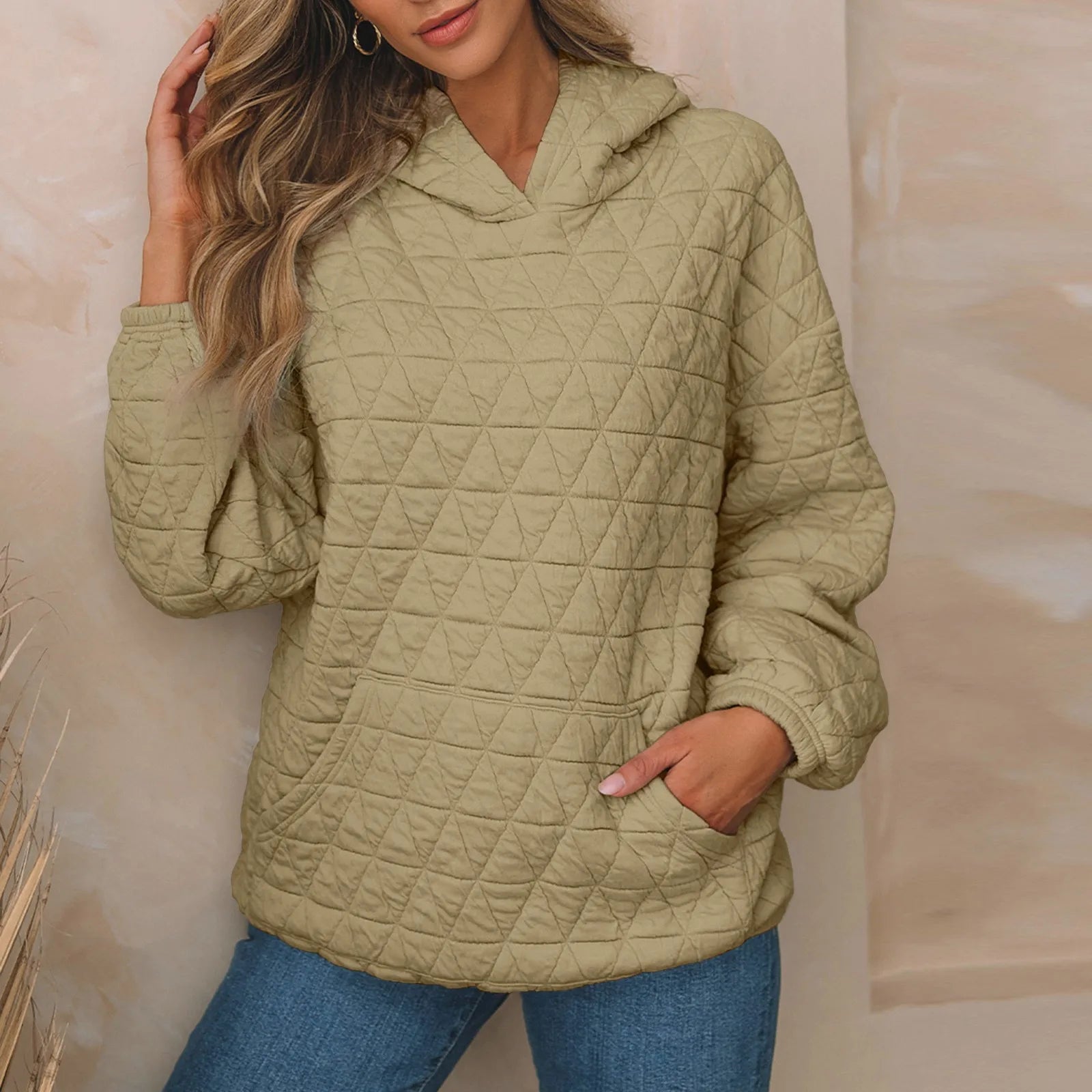 Sweatshirt Quilted Hoodie Kangaroo Pouch Sweatshirts | Chuzko.com