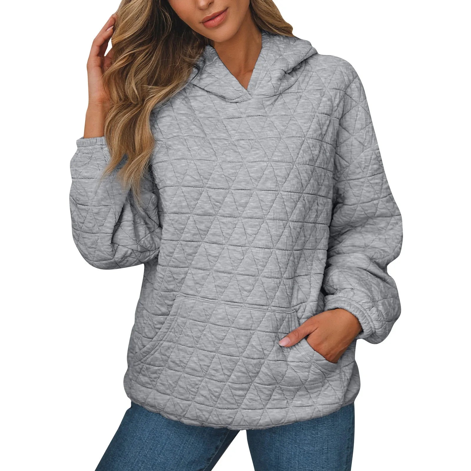 Sweatshirt Quilted Hoodie Kangaroo Pouch Sweatshirts | Chuzko.com