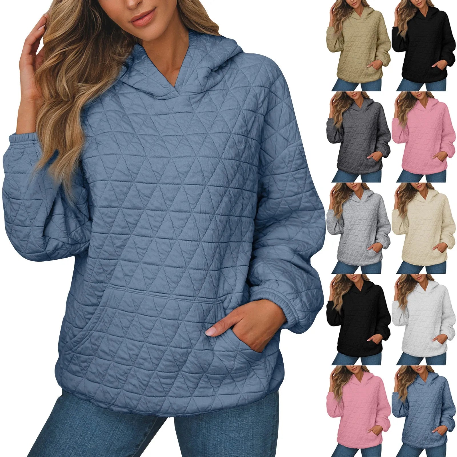 Sweatshirt Quilted Hoodie Kangaroo Pouch Sweatshirts | Chuzko.com