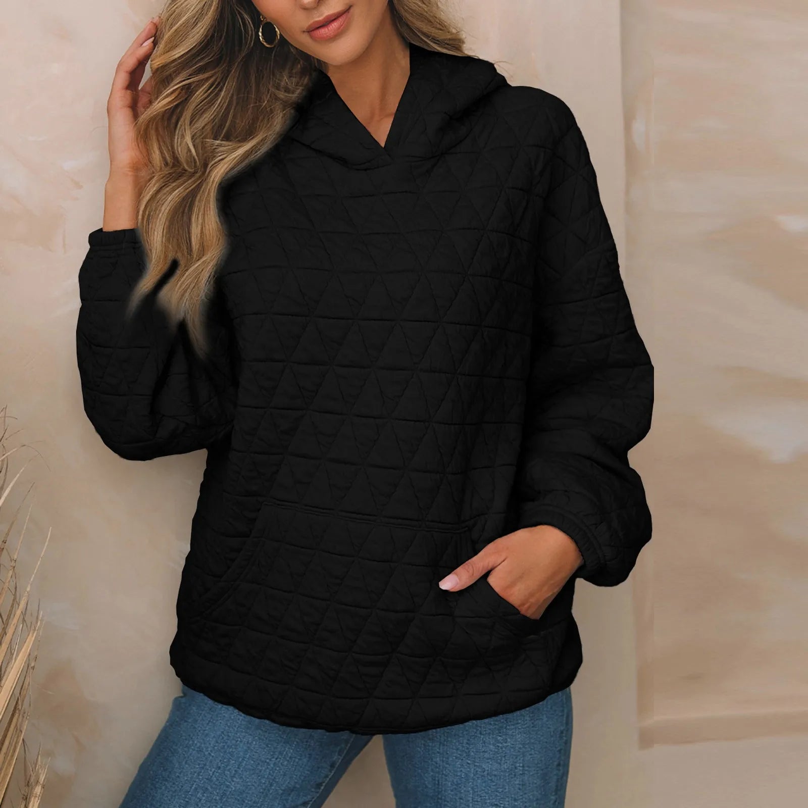 Sweatshirt Quilted Hoodie Kangaroo Pouch Sweatshirts | Chuzko.com