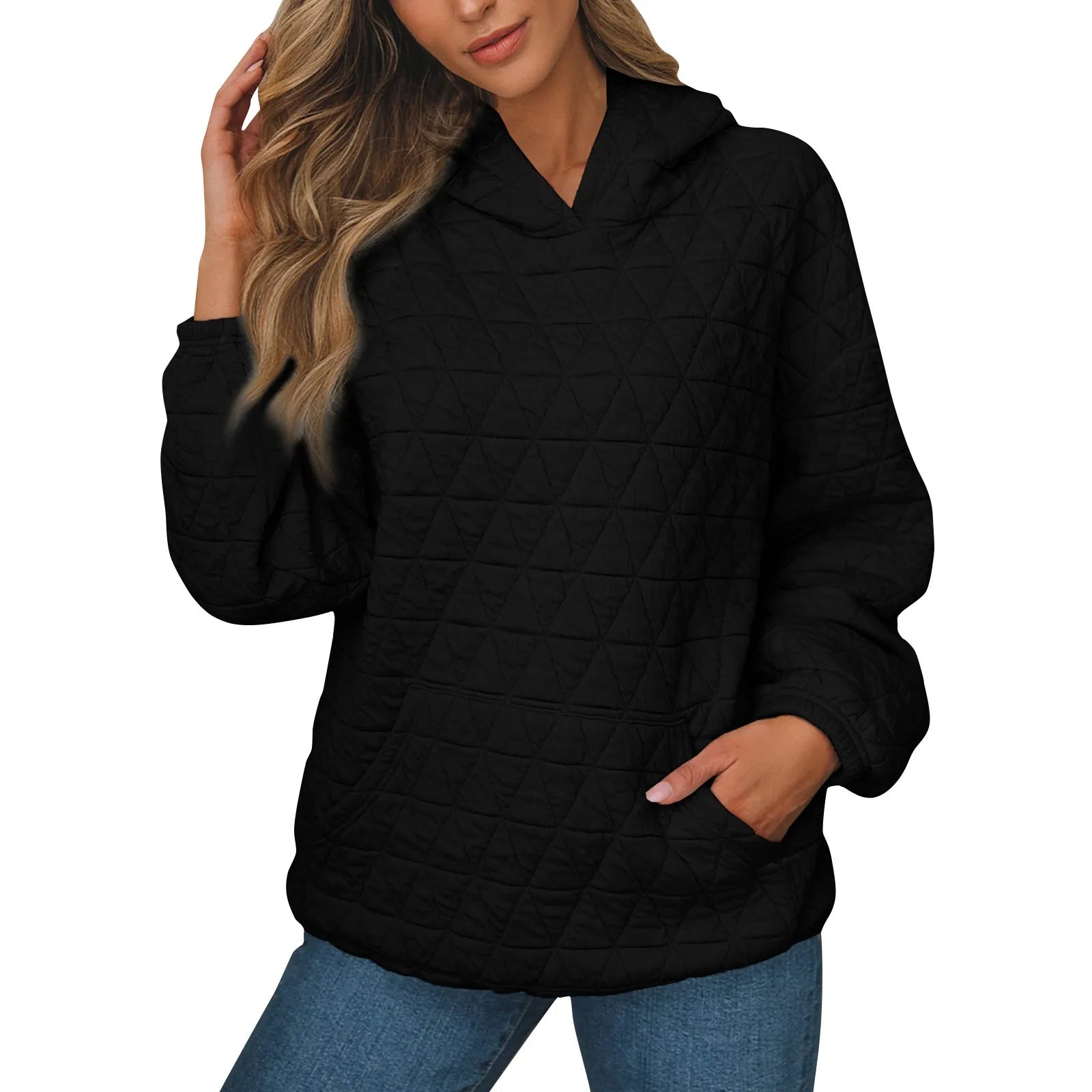 Sweatshirt Quilted Hoodie Kangaroo Pouch Sweatshirts | Chuzko.com