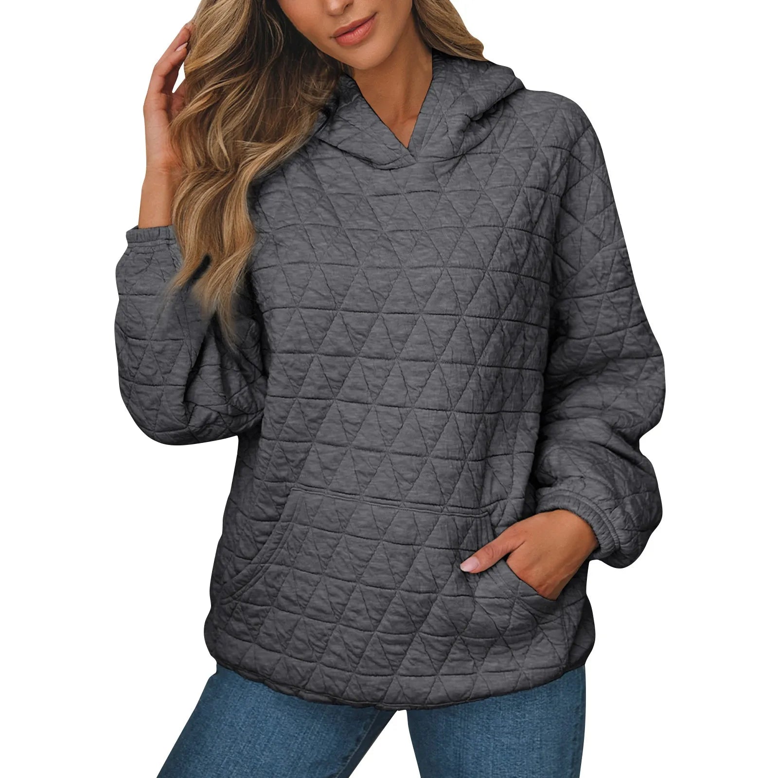 Sweatshirt Quilted Hoodie Kangaroo Pouch Sweatshirts | Chuzko.com