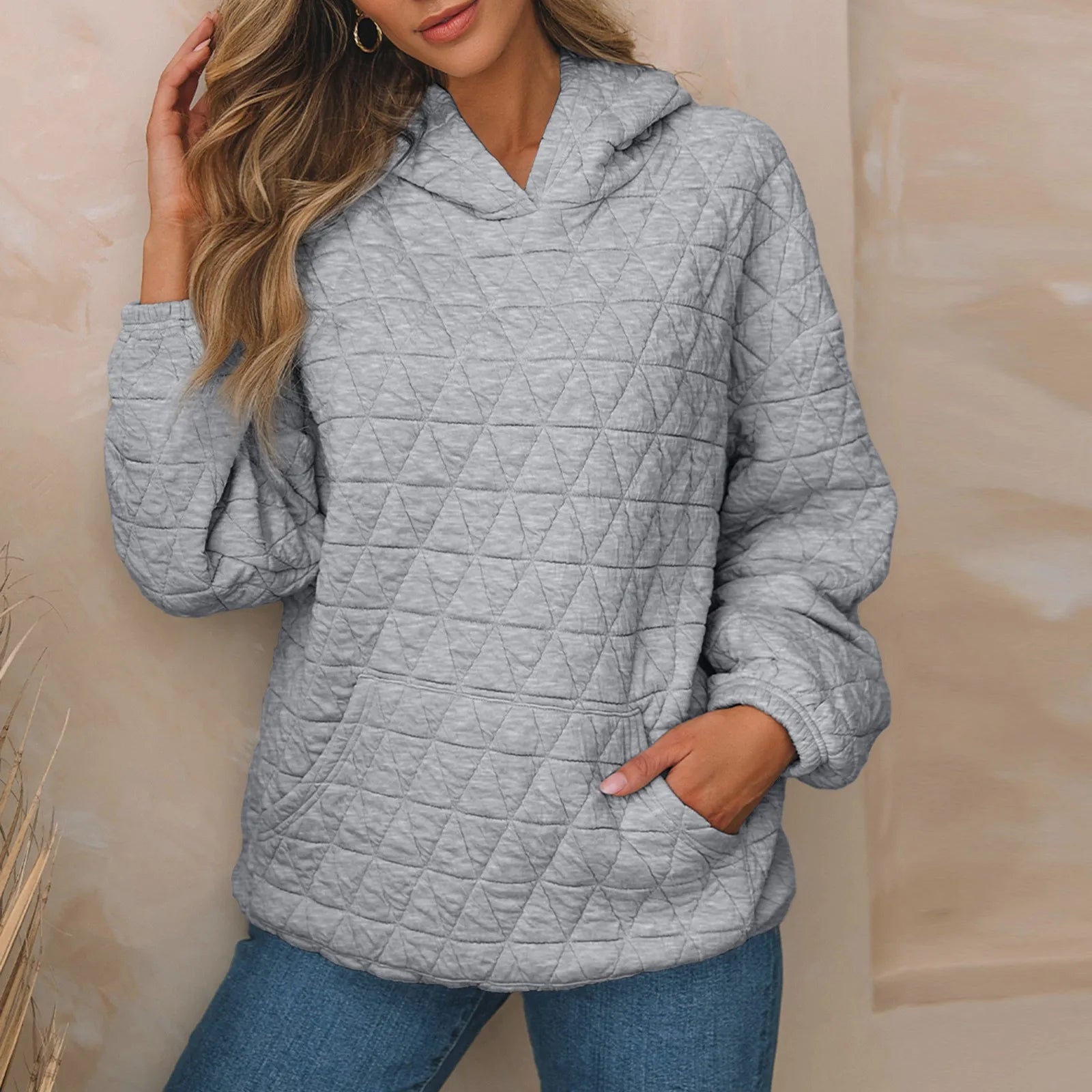 Sweatshirt Quilted Hoodie Kangaroo Pouch Sweatshirts | Chuzko.com