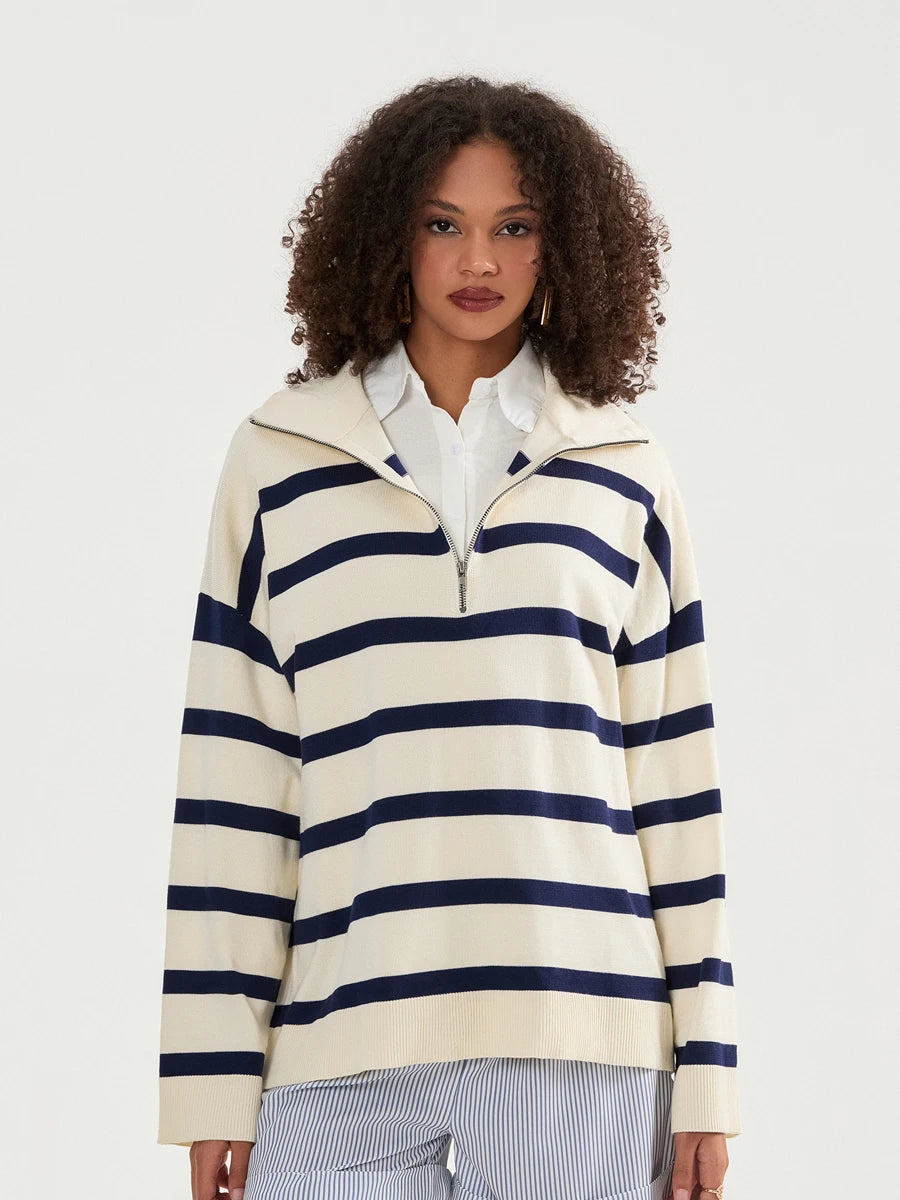 Bold Contrasting Stripe Half-Zip Pullover Sweatshirts | Chuzko.com