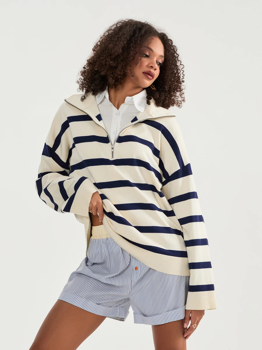 Bold Contrasting Stripe Half-Zip Pullover Sweatshirts | Chuzko.com