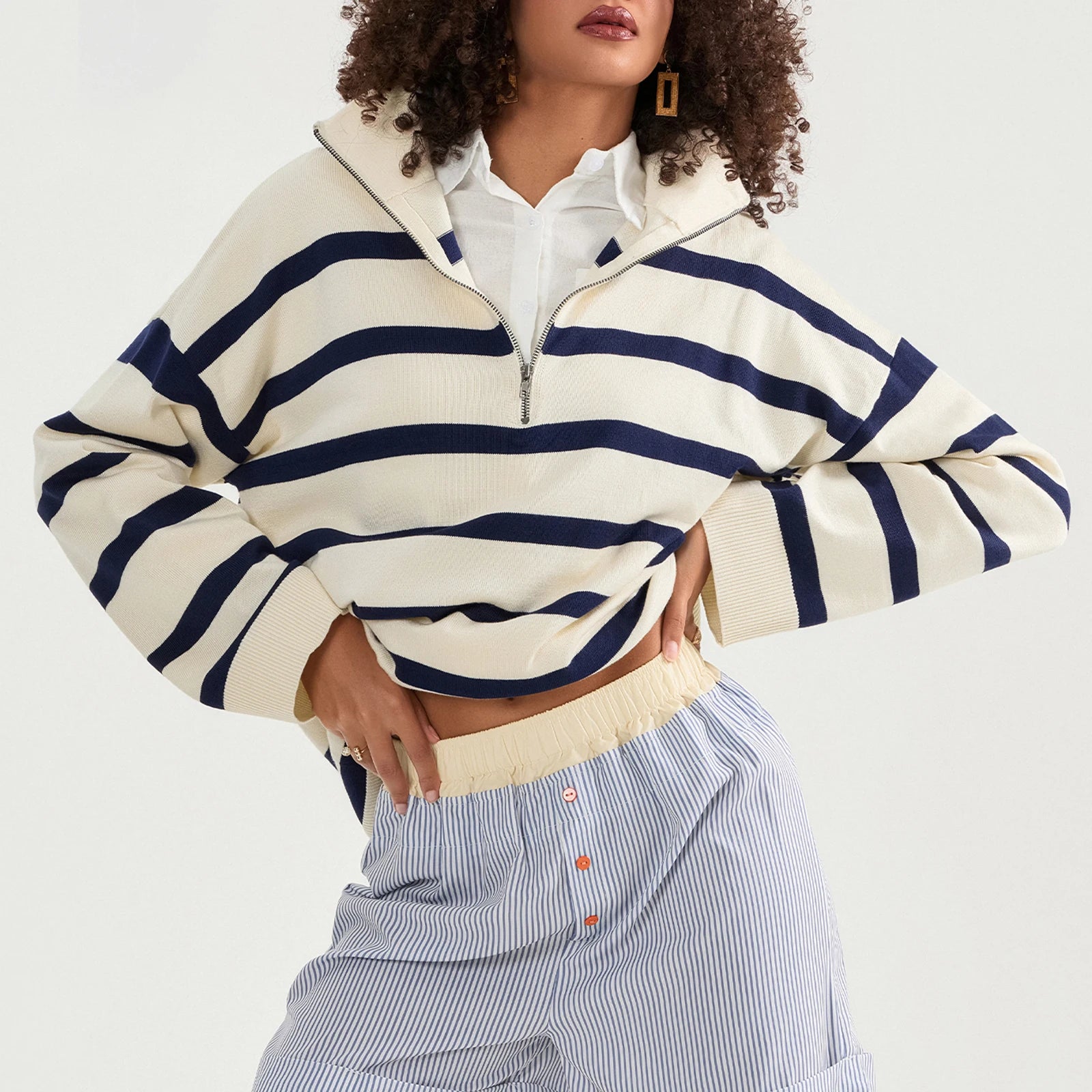 Bold Contrasting Stripe Half-Zip Pullover Sweatshirts | Chuzko.com