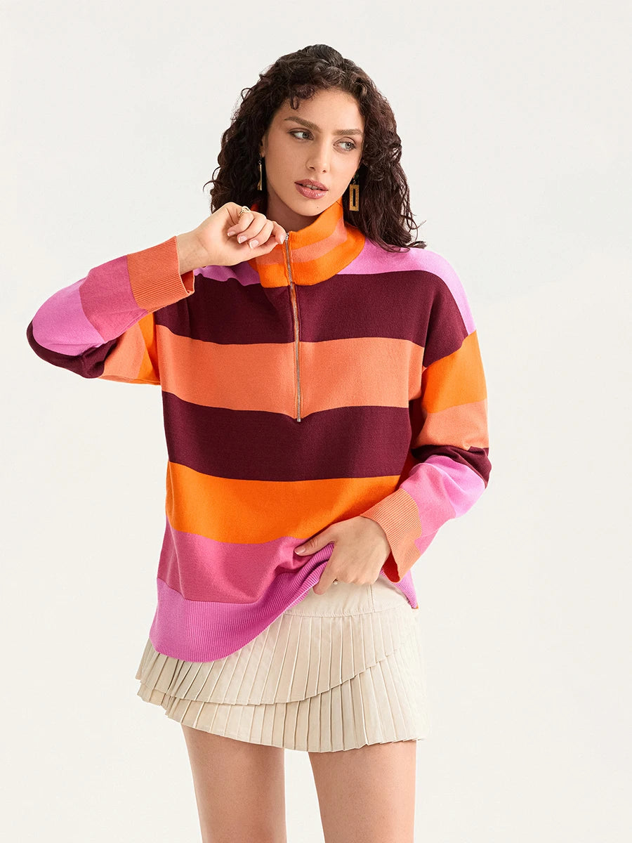 Bold Contrasting Stripe Half-Zip Pullover Sweatshirts | Chuzko.com