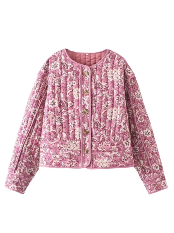 Women's Quilted Cozy Jacket with Pink Trim Jackets | Chuzko.com