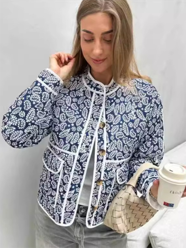 Classic Blue Floral Mandarin Jacket Jackets | Chuzko.com