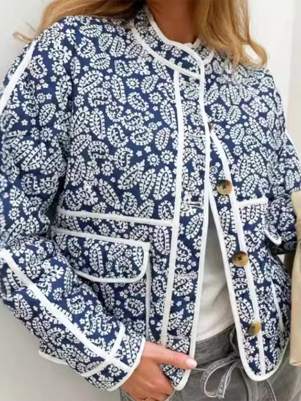 Classic Blue Floral Mandarin Jacket Jackets | Chuzko.com