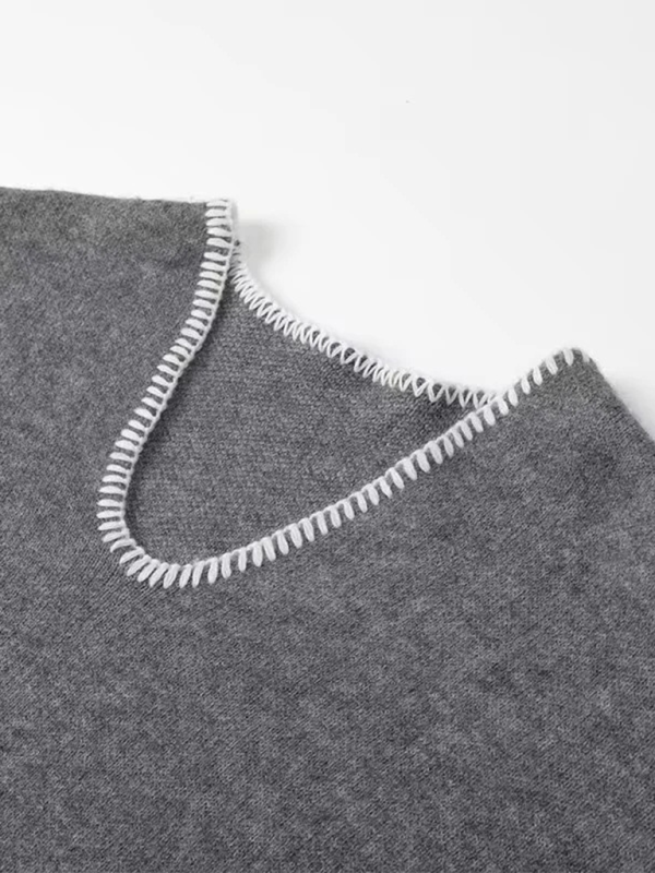 Modern Grey V-Neck Cropped Sweater Sweaters | Chuzko.com