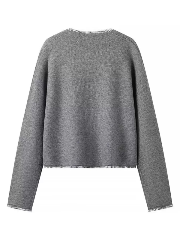 Modern Grey V-Neck Cropped Sweater Sweaters | Chuzko.com