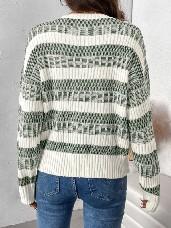 Green and White Textured Sweater - Casual Sweaters | Chuzko.com