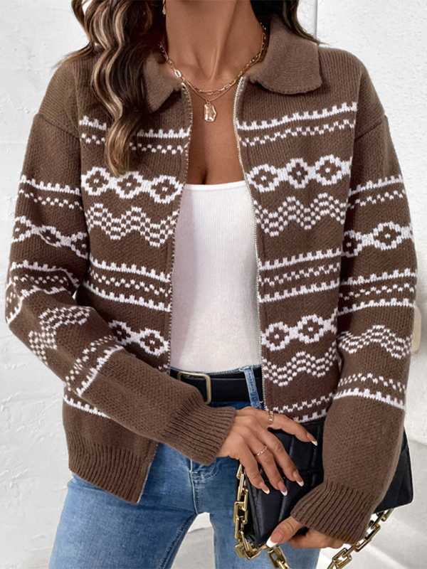 Fair Isle Zip-Up Cardigan for Fall & Winter	