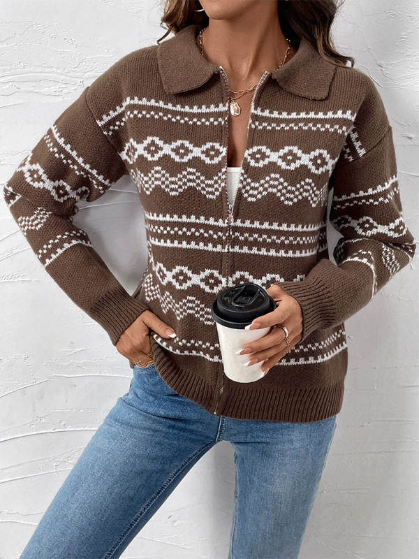 Fair Isle Zip-Up Cardigan for Fall & Winter Cardigans | Chuzko.com