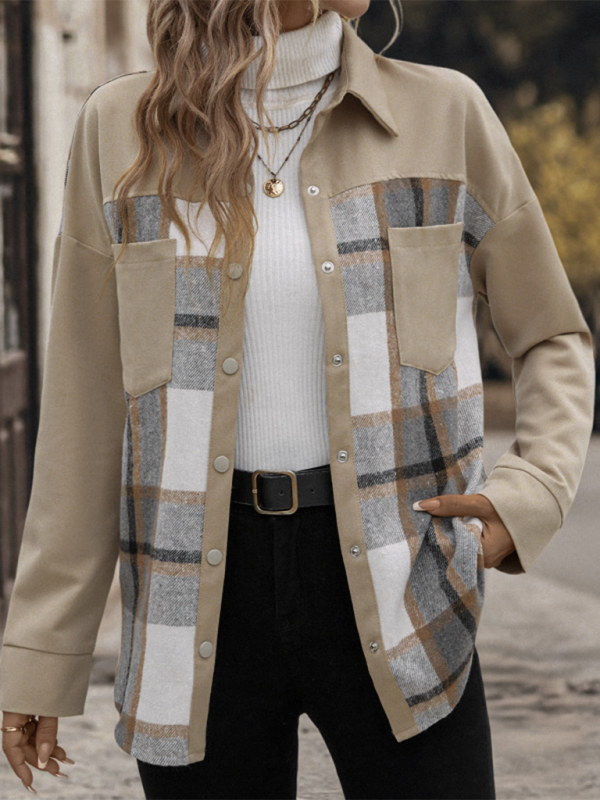 Beige Plaid Single-Breasted Coat-Jacket Jackets | Chuzko.com