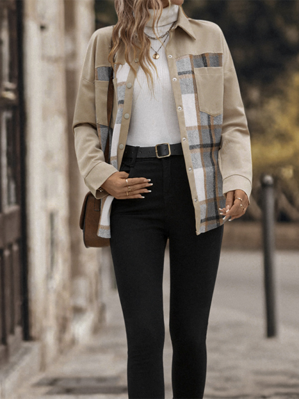 Beige Plaid Single-Breasted Coat-Jacket Jackets | Chuzko.com