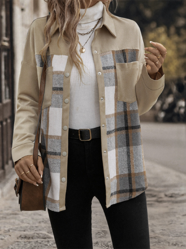 Beige Plaid Single-Breasted Coat-Jacket Jackets | Chuzko.com