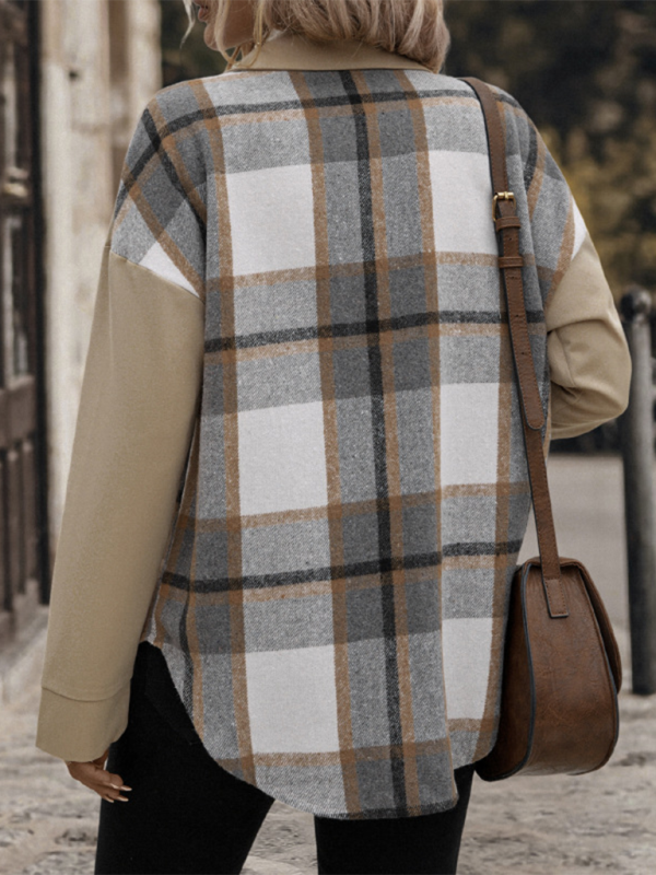 Beige Plaid Single-Breasted Coat-Jacket Jackets | Chuzko.com