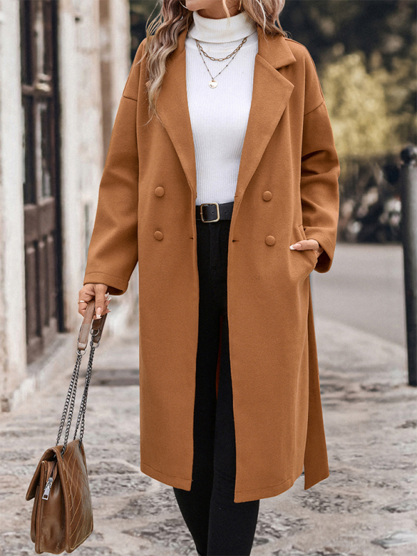 Elegant Caramel Tweed Double-breasted Coat Coats | Chuzko.com