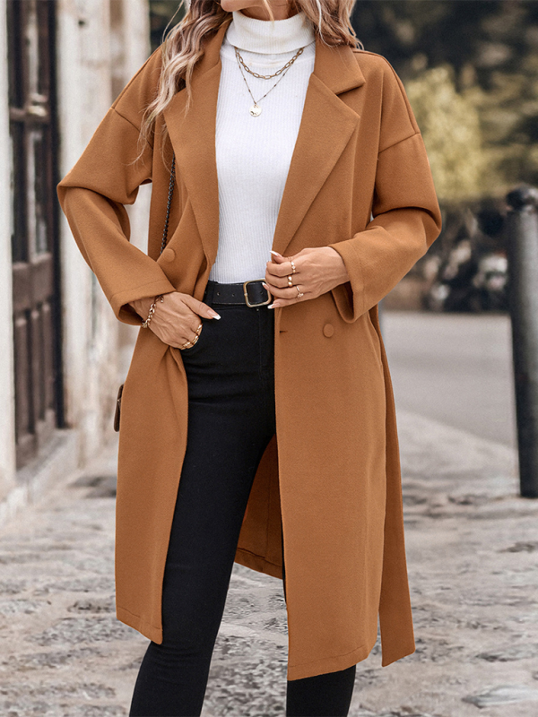 Elegant Caramel Tweed Double-breasted Coat	