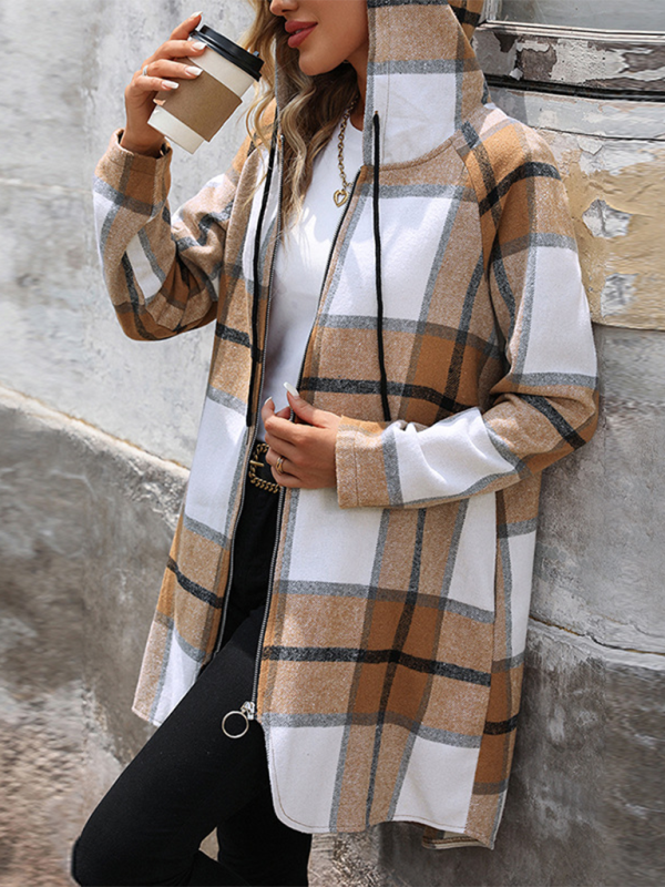 Plaid Hooded Long Jacket - Ideal for Fall Jackets | Chuzko.com