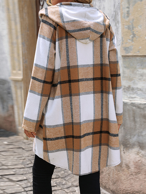 Plaid Hooded Long Jacket - Ideal for Fall Jackets | Chuzko.com