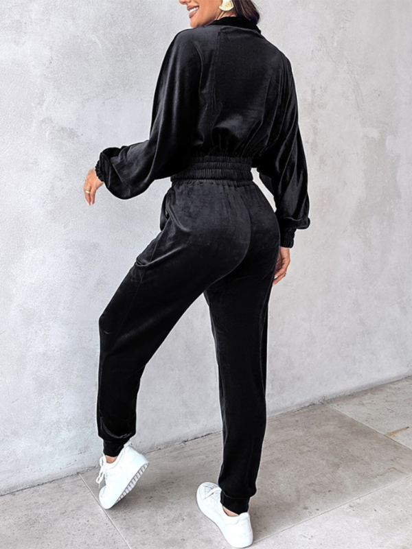 Comfy Velvet Tracksuit - Velour Jogger Pants & Crop Top Matching | Chuzko.com