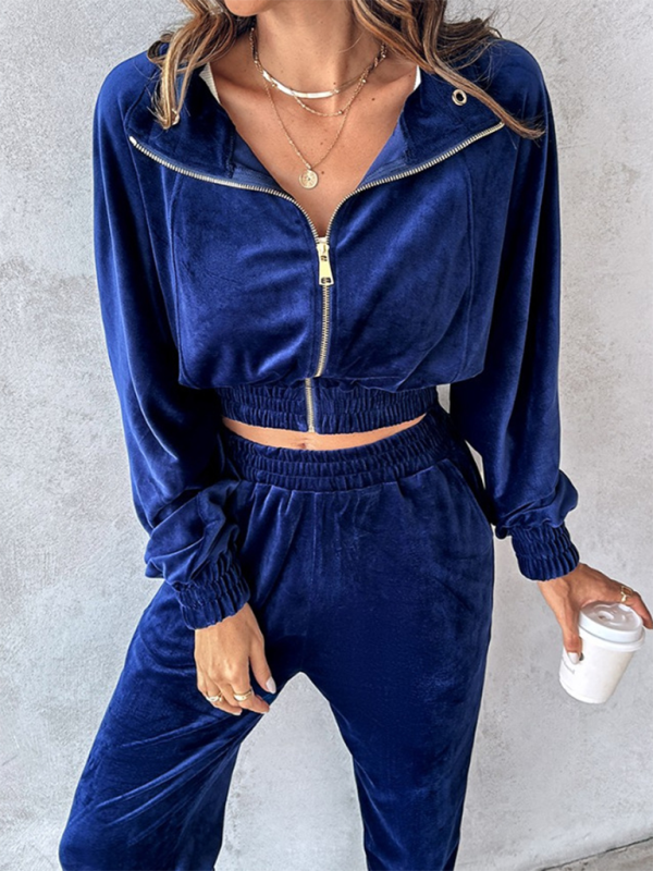 Comfy Velvet Tracksuit - Velour Jogger Pants & Crop Top Matching | Chuzko.com