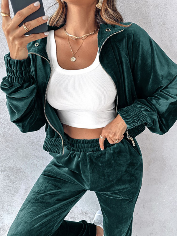 Comfy Velvet Tracksuit - Velour Jogger Pants & Crop Top Matching | Chuzko.com