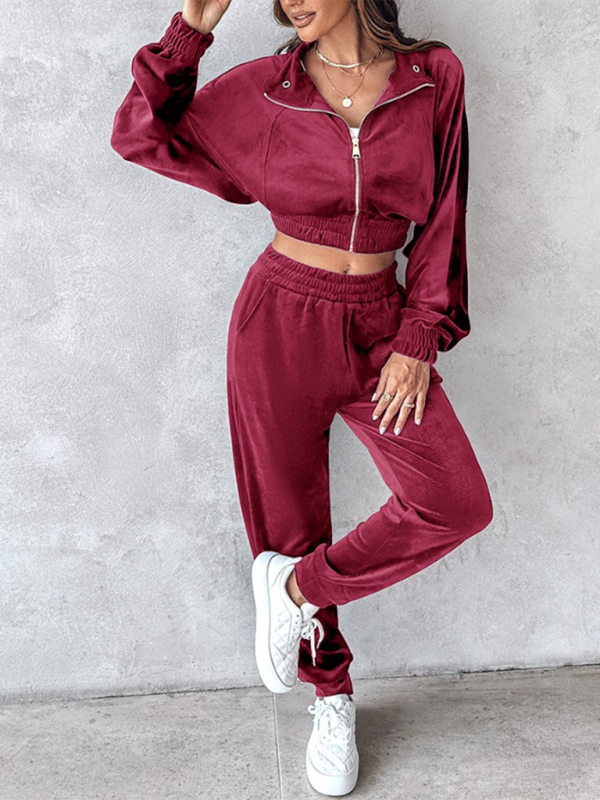 Comfy Velvet Tracksuit - Velour Jogger Pants & Crop Top Matching | Chuzko.com