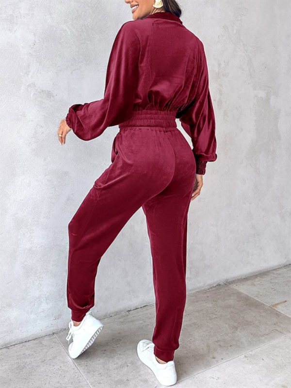 Comfy Velvet Tracksuit - Velour Jogger Pants & Crop Top Matching | Chuzko.com