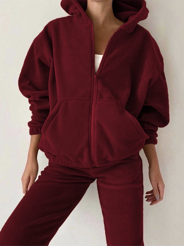 Velvet Hoodie Matching Set - Jogger Pants and Zip-Up Sweatshirts | Chuzko.com