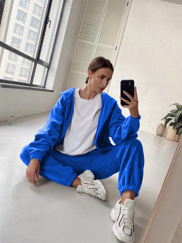 Velvet Hoodie Matching Set - Jogger Pants and Zip-Up Sweatshirts | Chuzko.com