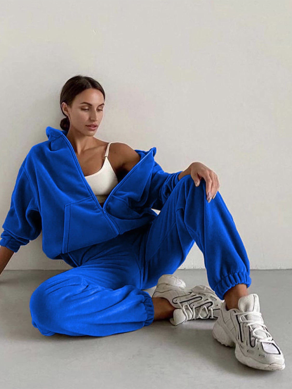 Velvet Hoodie Matching Set - Jogger Pants and Zip-Up Sweatshirts | Chuzko.com