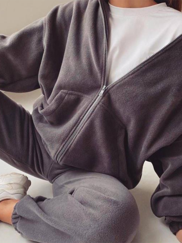 Velvet Hoodie Matching Set - Jogger Pants and Zip-Up Sweatshirts | Chuzko.com