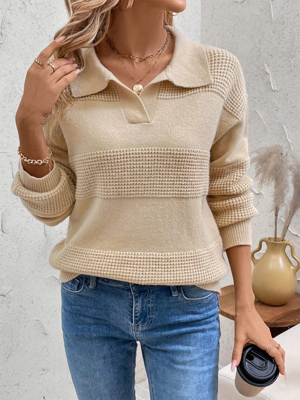 Casual Fall Ribbed Collar Sweater Sweaters | Chuzko.com