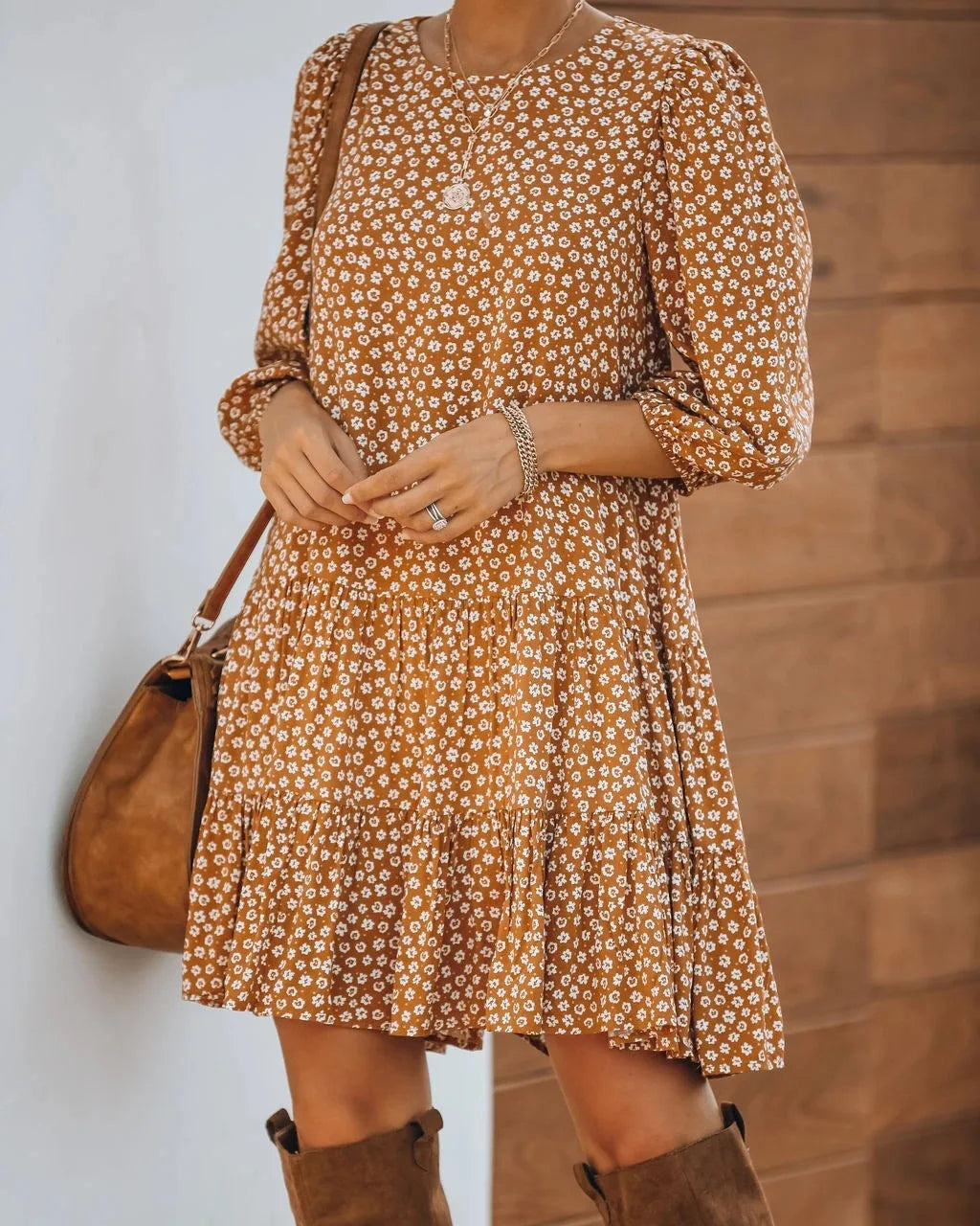 3/4 Sleeve Casual Floral Print A-Line Dress Casual Dresses | Chuzko.com